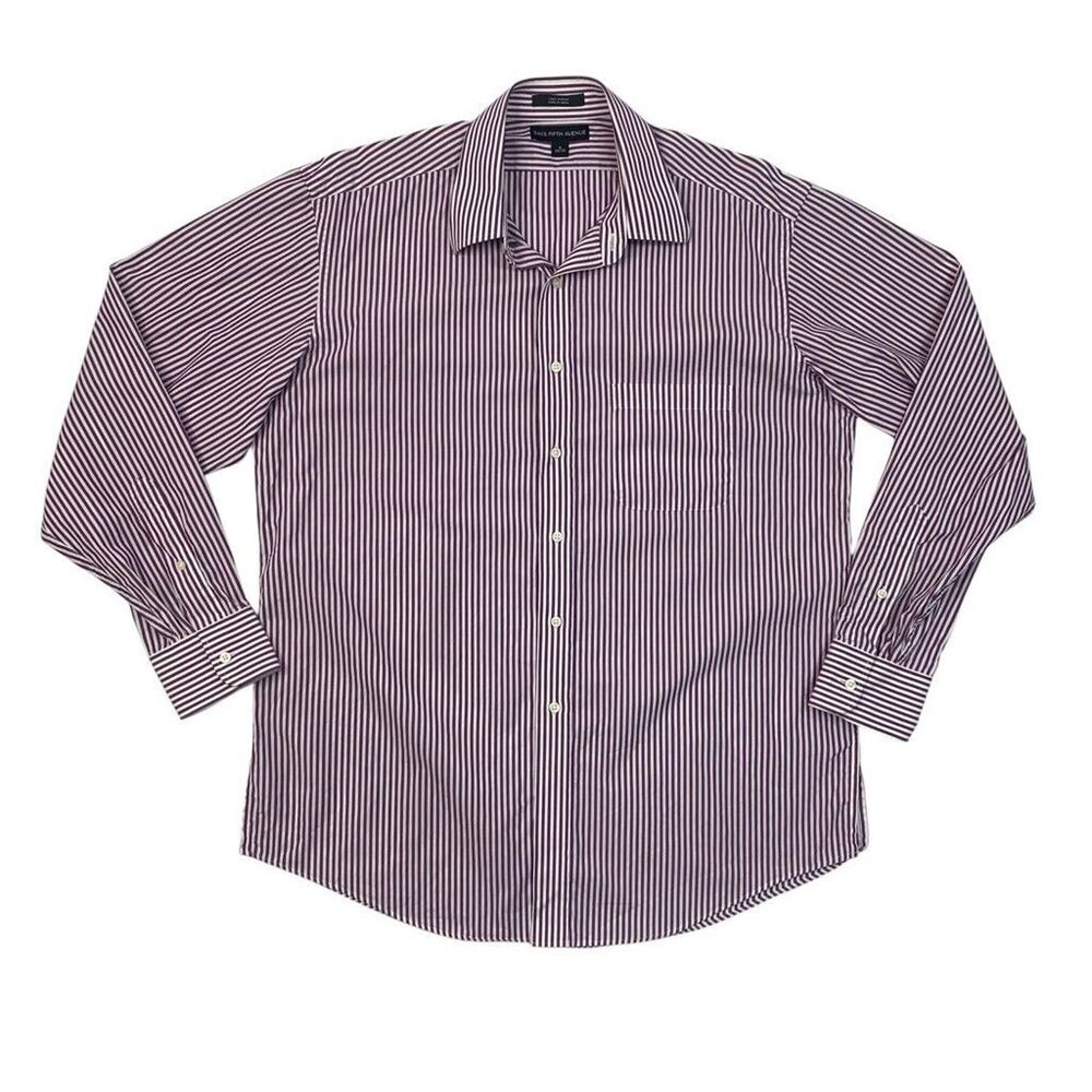 Saks Fifth Avenue Shirt Mens 16 Grape White Cotton Striped Button Up Long Sleeve